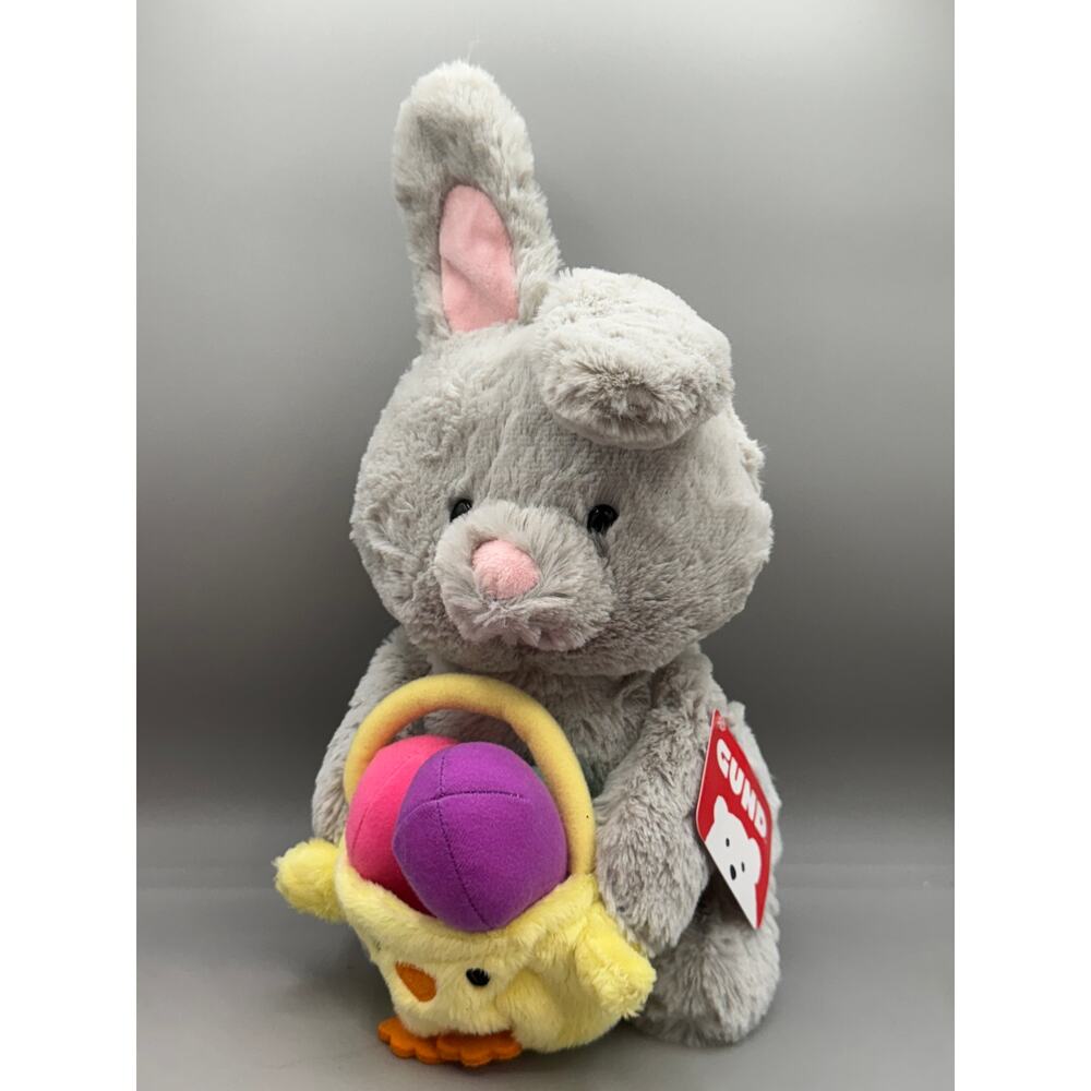 Gund Grey Bunny Rabbit with Easter Basket Plush Toy Doll NEW